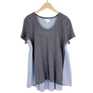 Anthropologie Deletta Striped Shirt Blouse Blue Gray  Lagenlook Linen XS